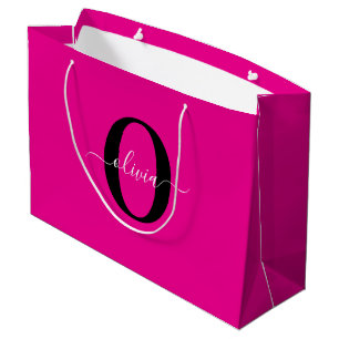 Personalised Monogram Script Name Pink Black White Large Gift Bag