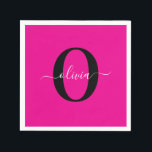 Personalised Monogram Script Name Pink Black White Napkin<br><div class="desc">This elegant monogram and stylish script name design can be given as a gift for a birthday, Mother's Day or any occasion. It can be personalised with the person's initial and name. You can change the font, font colour, font size and background colour using the Design Tool. The font size...</div>