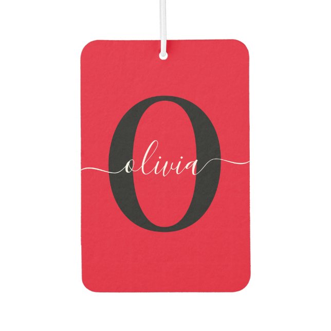 Personalised Monogram Script Name Red Black White Car Air Freshener (Front)