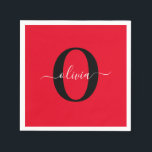 Personalised Monogram Script Name Red Black White Napkin<br><div class="desc">This elegant monogram and stylish script name design can be given as a gift for a birthday, wedding, bridal shower, anniversary, Mother's Day or any occasion. It can be personalised with the person's initial and name. You can change the font, font colour, font size and background colour using the Design...</div>