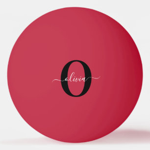 Personalised Monogram Script Name Red Black White Ping Pong Ball