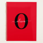 Personalised Monogram Script Name Red Black White Planner<br><div class="desc">This elegant monogram and stylish script name design can be given as a gift for a birthday, wedding, bridal shower, anniversary, Mother's Day or any occasion. It can be personalised with the person's initial and name. You can change the font, font colour, font size and background colour using the Design...</div>