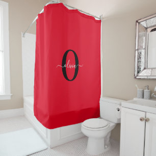 Personalised Monogram Script Name Red Black White Shower Curtain