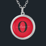 Personalised Monogram Script Name Red Black White Silver Plated Necklace<br><div class="desc">This elegant monogram and stylish script name design can be given as a gift for a birthday, wedding, bridal shower, anniversary, Mother's Day or any occasion. It can be personalised with the person's initial and name. You can change the font, font colour, font size and background colour using the Design...</div>
