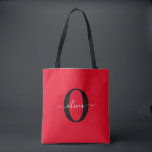 Personalised Monogram Script Name Red Black White Tote Bag<br><div class="desc">This elegant monogram and stylish script name design can be given as a gift for a birthday, wedding, bridal shower, anniversary, Mother's Day or any occasion. It can be personalised with the person's initial and name. You can change the font, font colour, font size and background colour using the Design...</div>