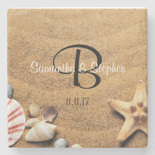 Personalised Monogram Sea Beach Wedding Gift Favou Stone Coaster