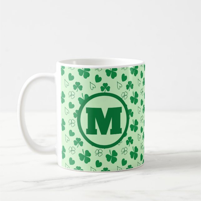 Personalised monogram Shamrock pattern green Mug (Left)