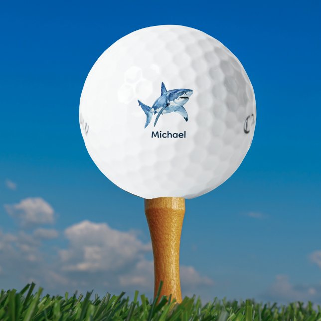 Personalised Monogram Shark Golf Balls (“Personalized golf ball with watercolor shark design and custom monogram — unique gift for golfers.)