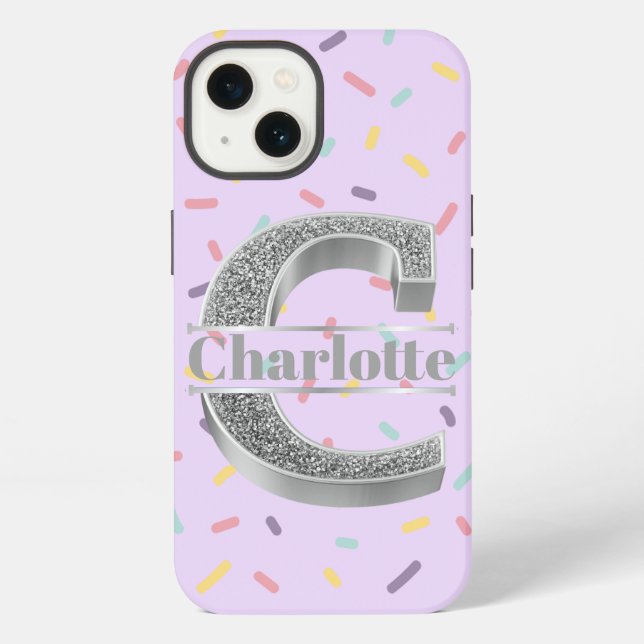 Personalised Monogram Silver Initial B Your Name iPhone Case (Back)