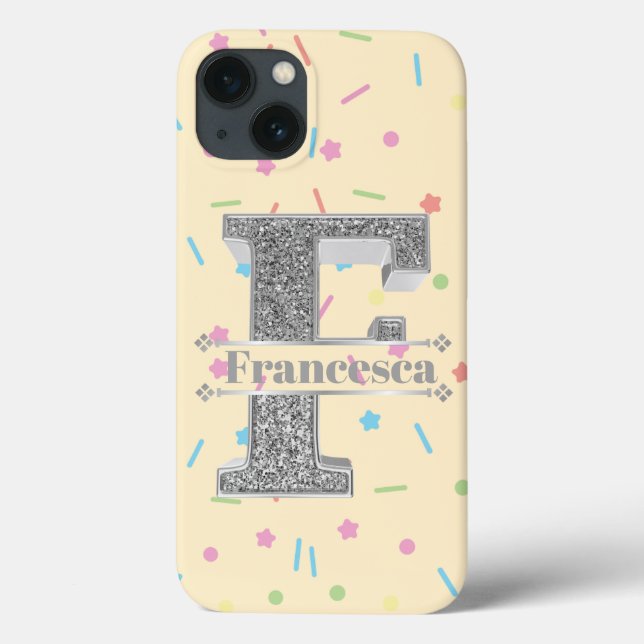 Personalised Monogram Silver Initial F Your Name Case-Mate iPhone Case (Back)