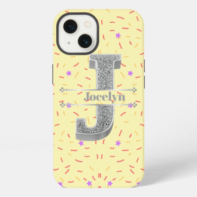 Personalised Monogram Silver Initial J Your Name iPhone Case (Back)