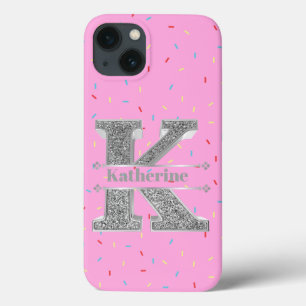 Personalised Monogram Silver Initial K Your Name  iPhone 13 Case