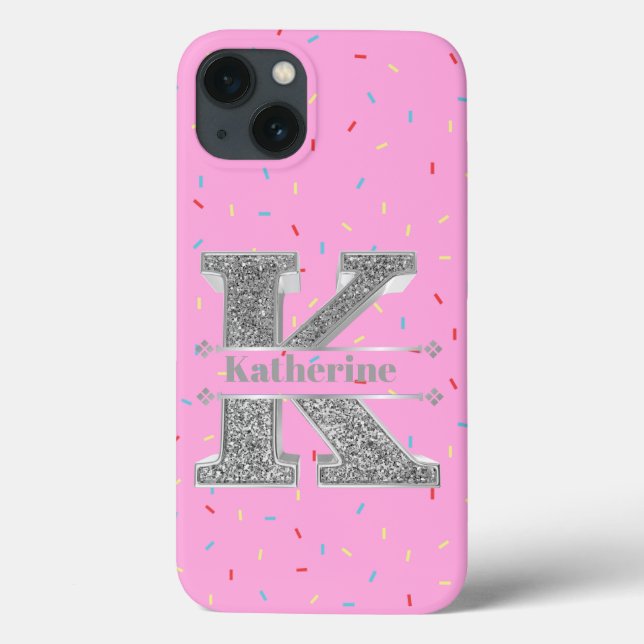Personalised Monogram Silver Initial K Your Name  Case-Mate iPhone Case (Back)