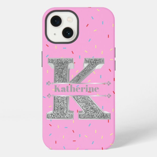 Personalised Monogram Silver Initial K Your Name  iPhone Case (Back)
