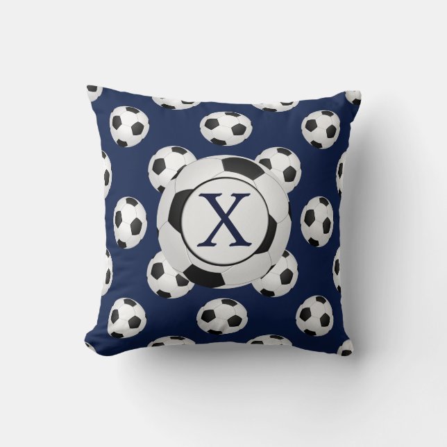 Personalised Monogram Soccer Balls Sports Cushion (Front)