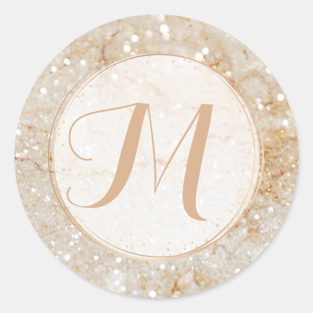 Personalised Monogram Sparkle Classic Round Sticker (Front)