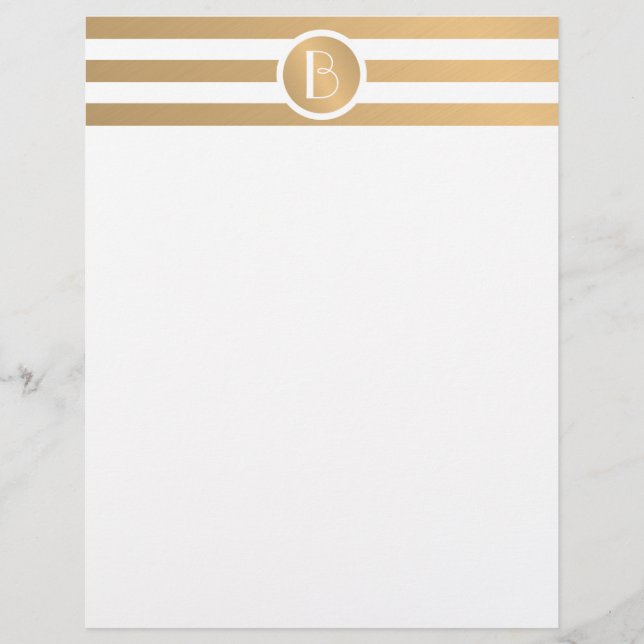 Personalised Monogram Stationary with Gold Stripes Custom Letterhead (Front)