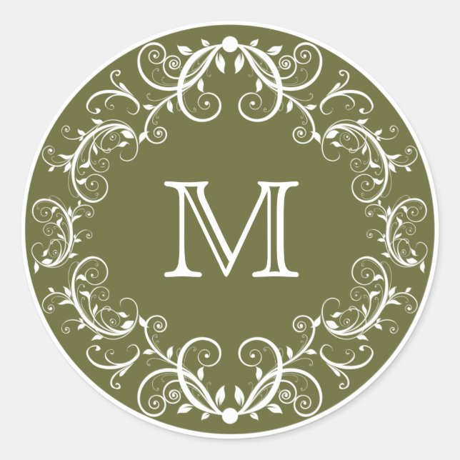 Personalised Monogram Stickers Floral Green (Front)