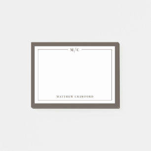 Personalised Monogram Sticky Notes with Brown Bord