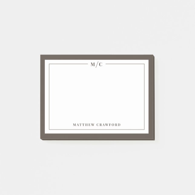 Personalised Monogram Sticky Notes with Brown Bord (Front)