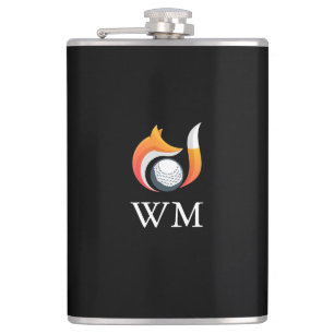 Personalised Monogram Stylish Fox And Golf Ball Hip Flask