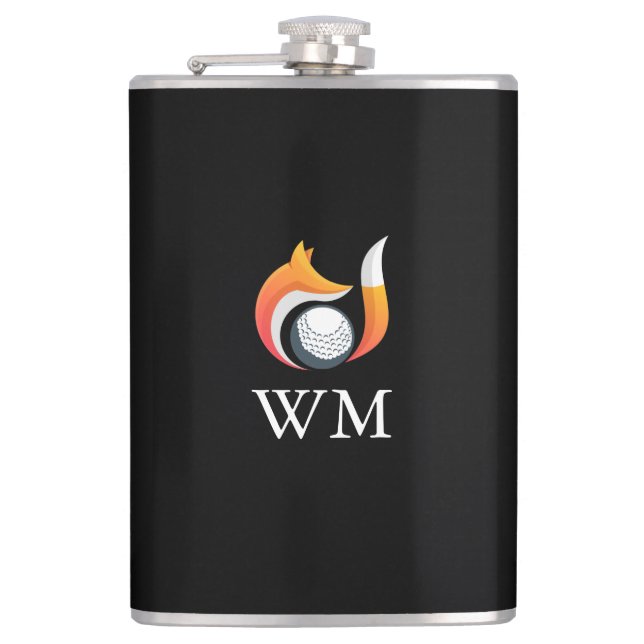 Personalised Monogram Stylish Fox And Golf Ball Hip Flask (Front)