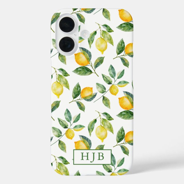 Personalised Monogram Summer Lemons iPhone 16 Case (Back)