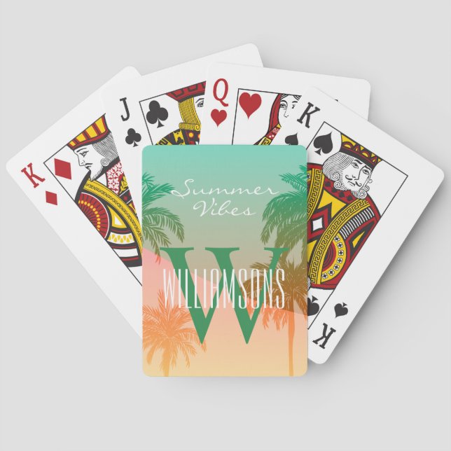 Personalised Monogram Summer Vibes Palm Tree Playing Cards (Back)