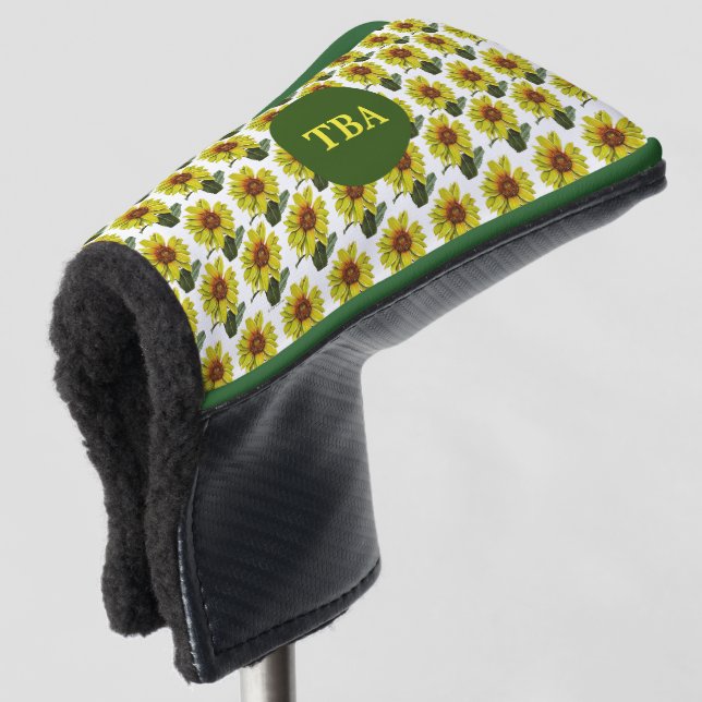 Personalised Monogram Sunflower Golf Putter Cover (3/4 Front)