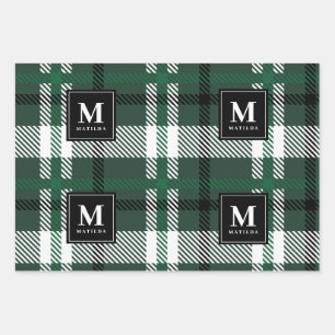 Personalised monogram tartan christmas wrapping paper sheet
