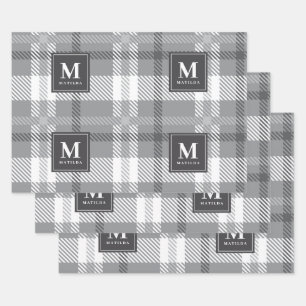 Personalised monogram tartan christmas wrapping paper sheet