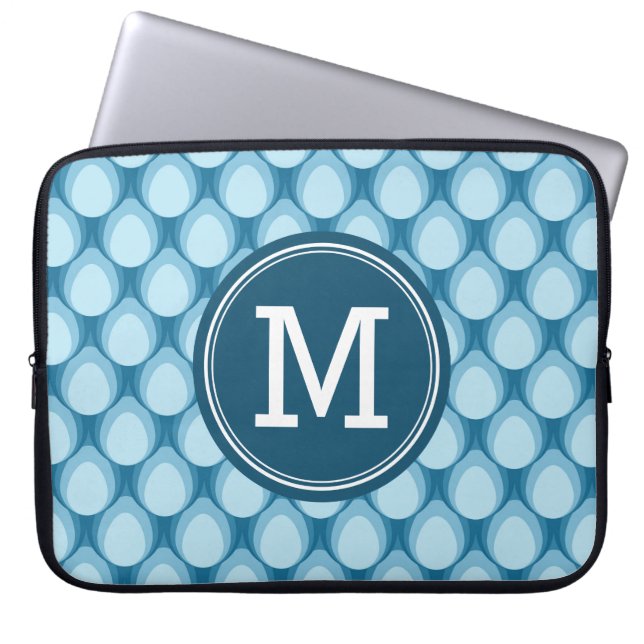 Personalised Monogram Teadrop Pattern Blue Laptop Sleeve (Front)