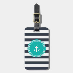 Personalised Monogram Teal and Navy Nautical Luggage Tag