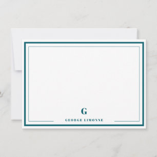 Personalised Monogram Teal Border Stationery Card
