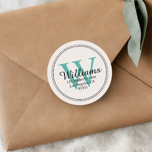 Personalised Monogram Teal Return Address Classic Round Sticker