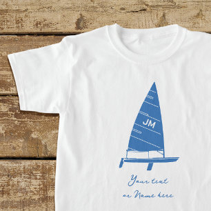 Personalised Monogram Text Sailboat Racing Blue T-Shirt