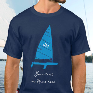 Personalised Monogram Text Sailboat Racing Navy T-Shirt