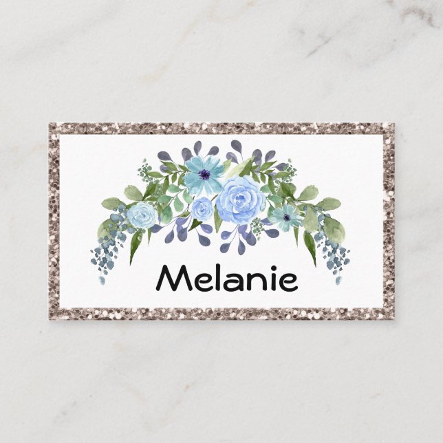Personalised monogram text watercolor flower flora business card (Front)