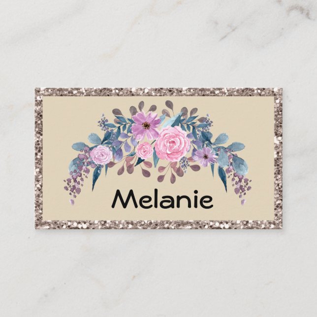 Personalised monogram text watercolor flower flora business card (Front)
