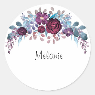 Personalised monogram text watercolor flower flora classic round sticker