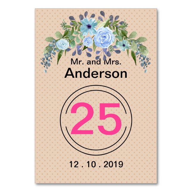 Personalised monogram text watercolor flower flora table number (Front)