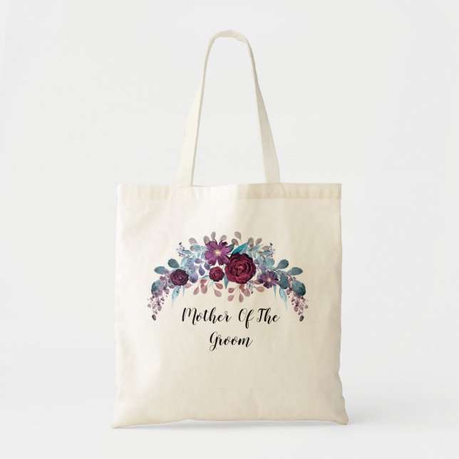 Personalised monogram text watercolor flower flora tote bag (Front)