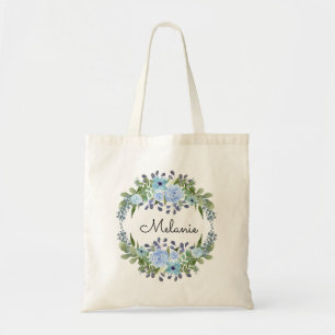 Personalised monogram text watercolor flower flora tote bag