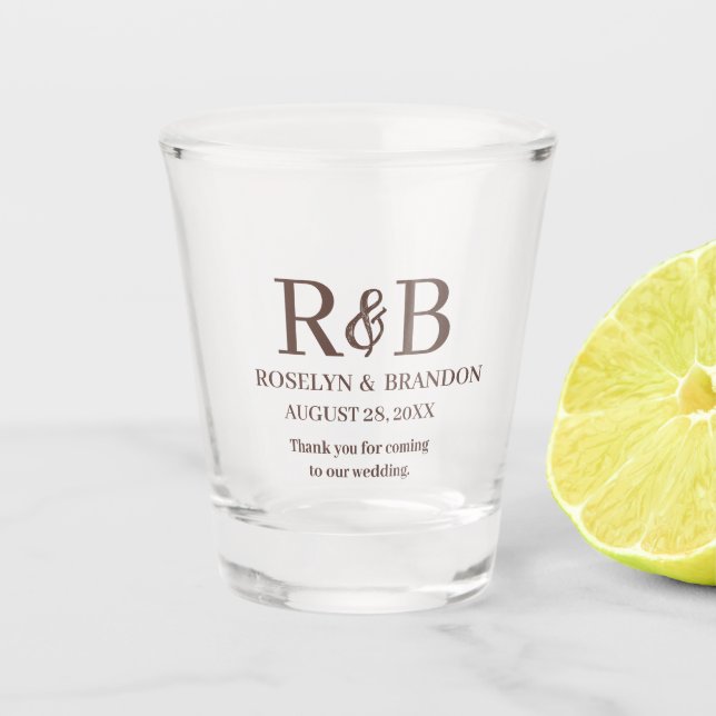 Personalised Monogram Thank you Wedding favour Shot Glass (Front)