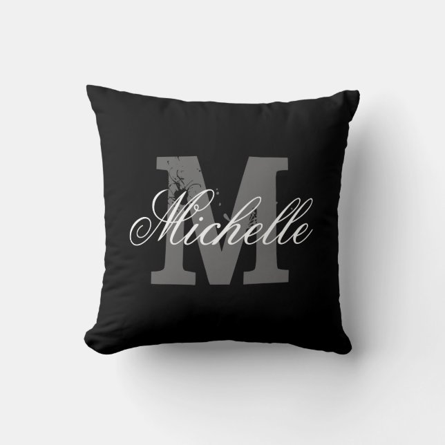Personalised monogram throw pillow | Classy black (Front)