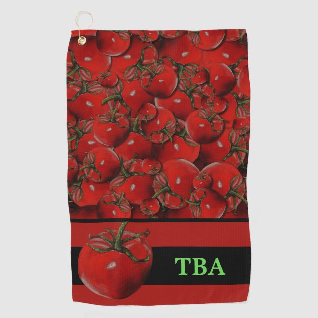 Personalised Monogram Tomatoes Golf Towel (Front)