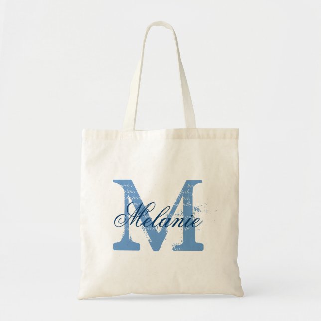 Personalised monogram tote bag | blue and white (Front)