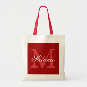 Personalised monogram tote bag Bordeaux red