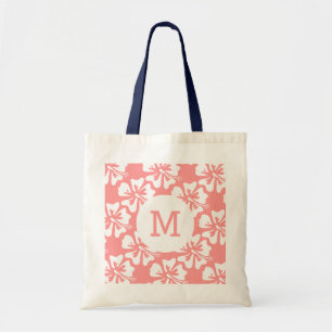 Personalised monogram tote bag coral and navy