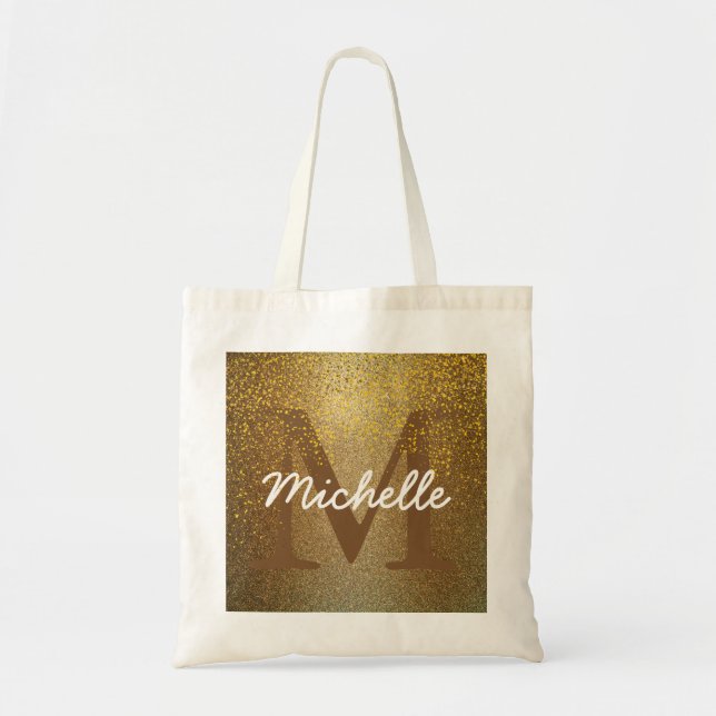 Personalised Monogram Tote Bag, Faux Gold Glitter (Front)